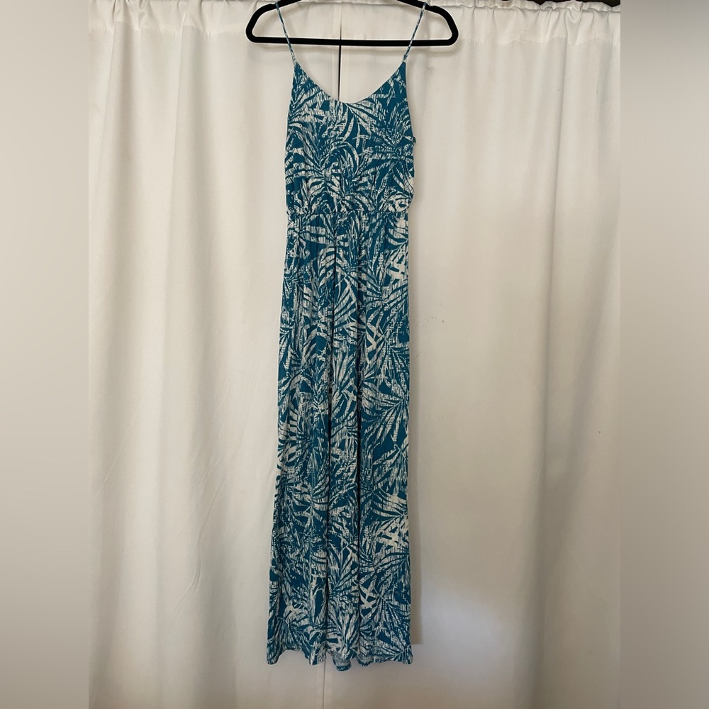 Blue Tropical Print Maxi Dress